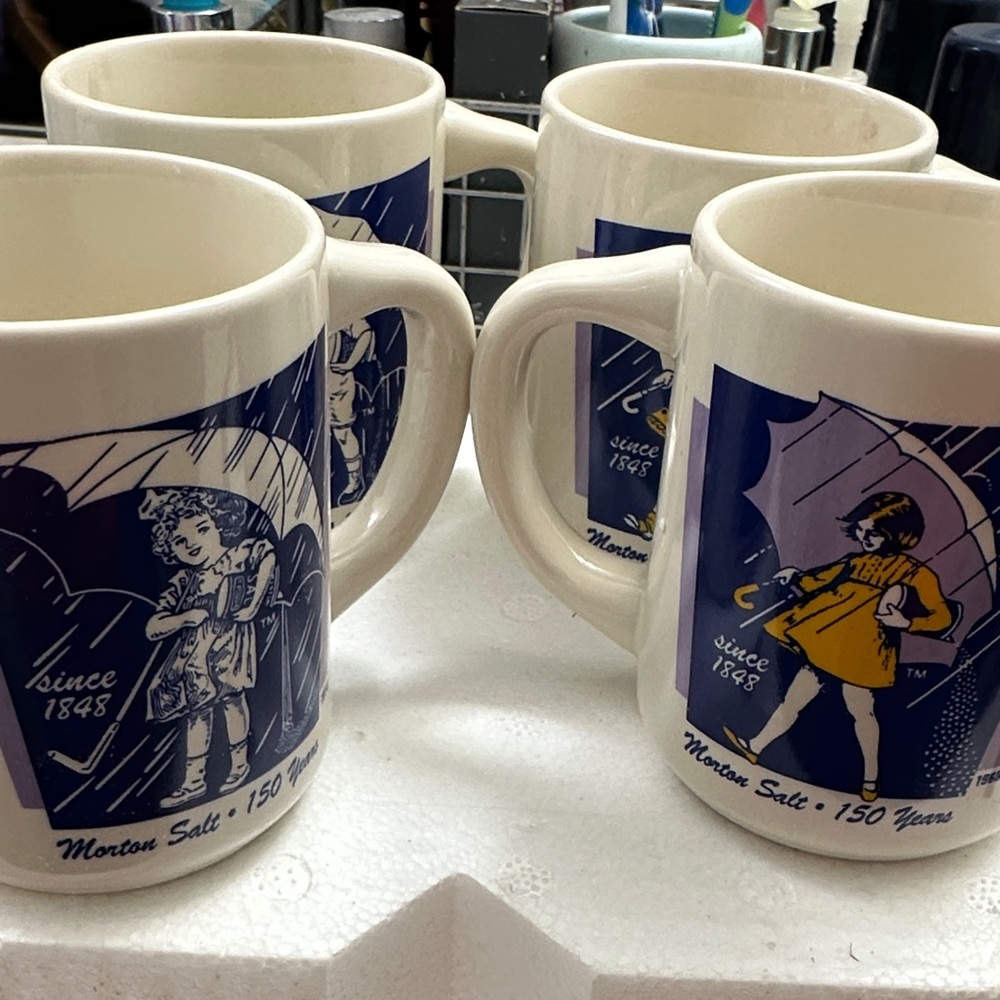 Avon Morton Salt 150th Anniversary Mugs - Blue and White( collectabes) - Picture 1 of 7